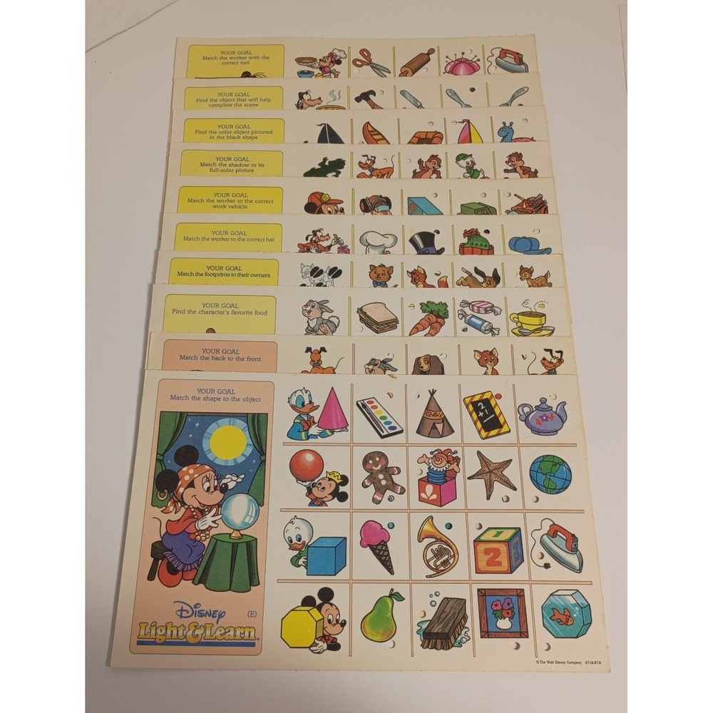 Disney Object Matching Light and Learn Game - Game Cards Only- Used -10 Cards